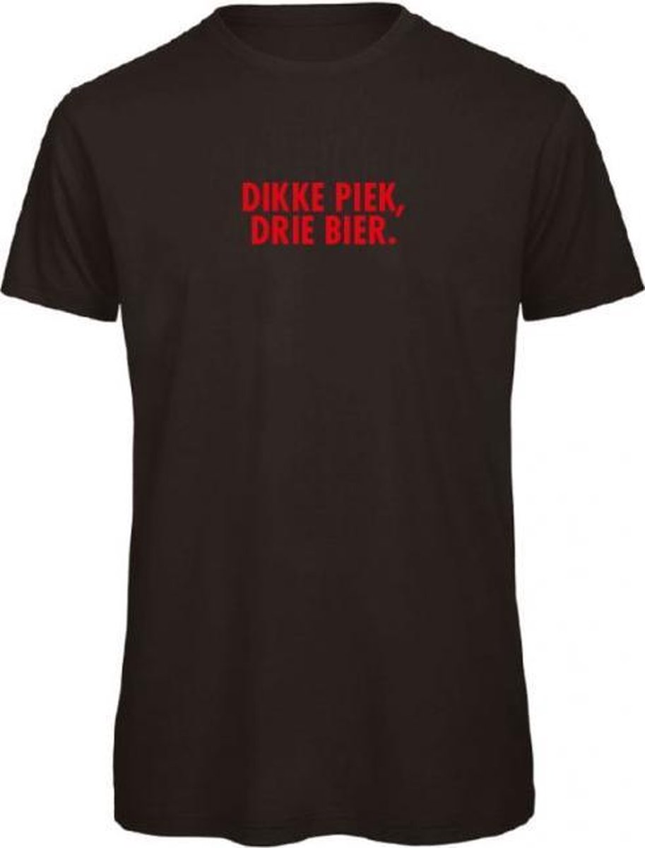 Kerst t-shirt zwart S - Dikke piek, drie bier - rood glitter -   | Kerst t-shirt   | kerst shirts volwassenen | kerst t-shirts volwassenen | Kerst outfit | Foute kerst t-shirts